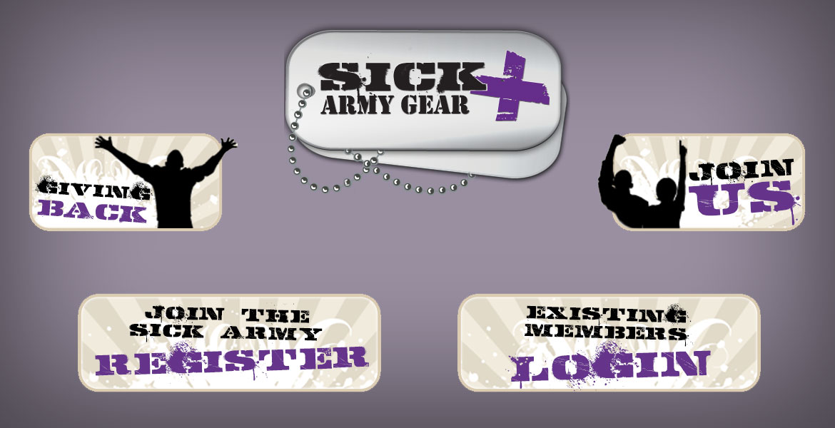 Sick Army Gear Website: logo and buttons