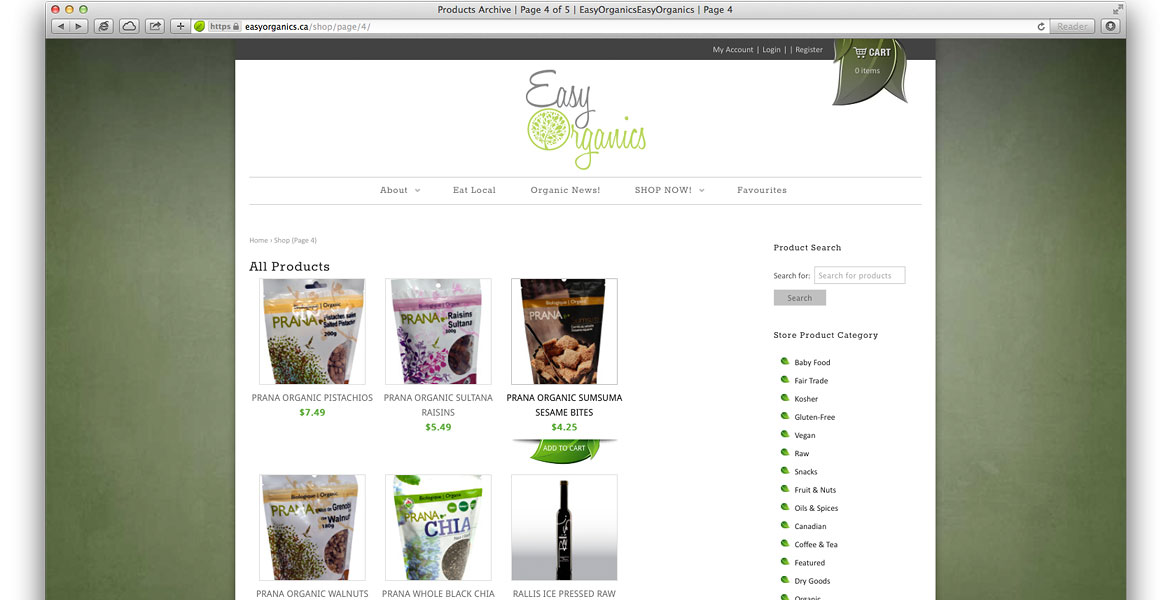 EasyOrganics.ca Responsive eCommerce Website: Jigashop Store products page