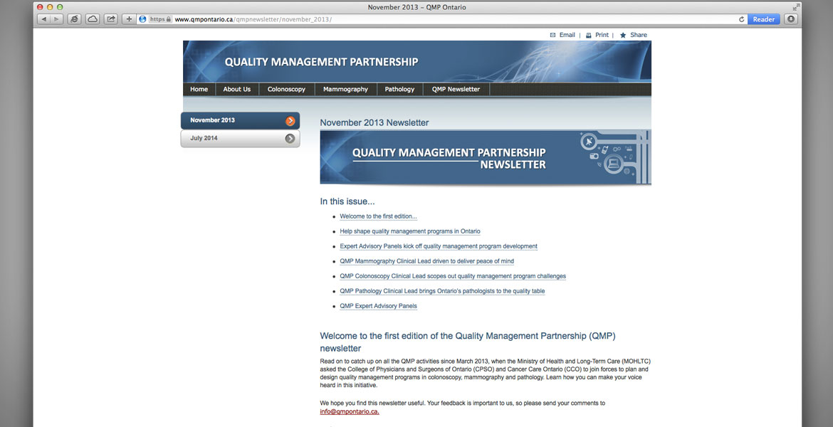 QMP Ontario Website: Newletters